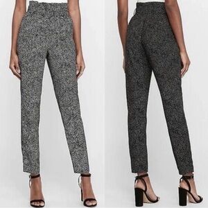 Express High Rise Ankle Paperbag Waist Black and White Polka-Dot Pants Size 8